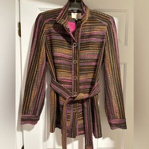 Etcetera Henry Tweed Sweater Jacket Womens Brown Pink Orange Coat Sz 4